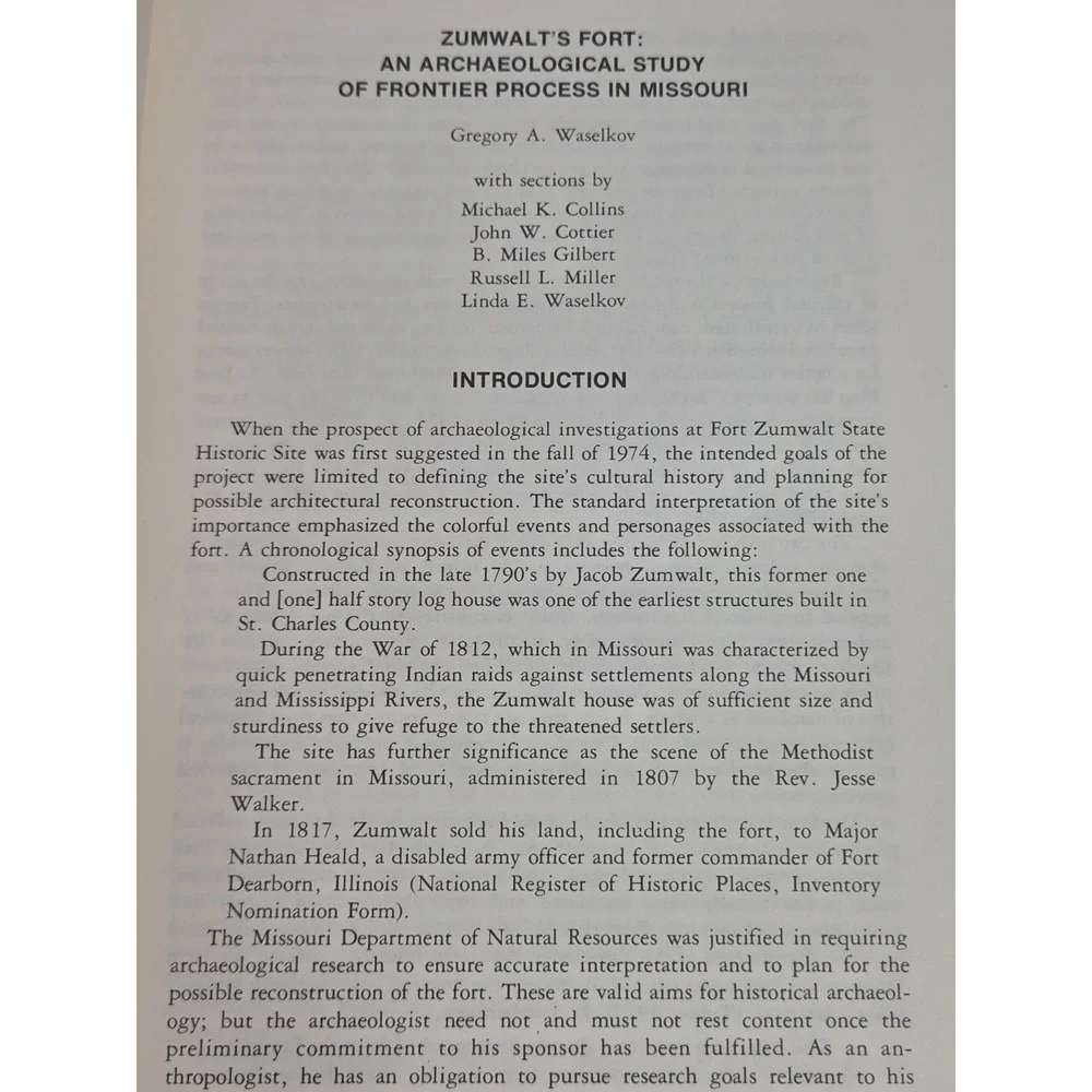 The Missouri Archaeologist Vol 40 1979 Fort Zumwalt Frontier History Archaeology